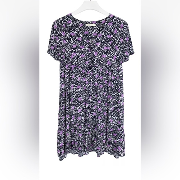 Maje Risee Floral Purple Oversized Flutter Sleeve Mini Dress Size FR 38 (US 6) - Picture 2 of 15